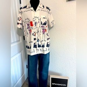 Romwe Men’s Tribal Graphic Casual Button Down Size M